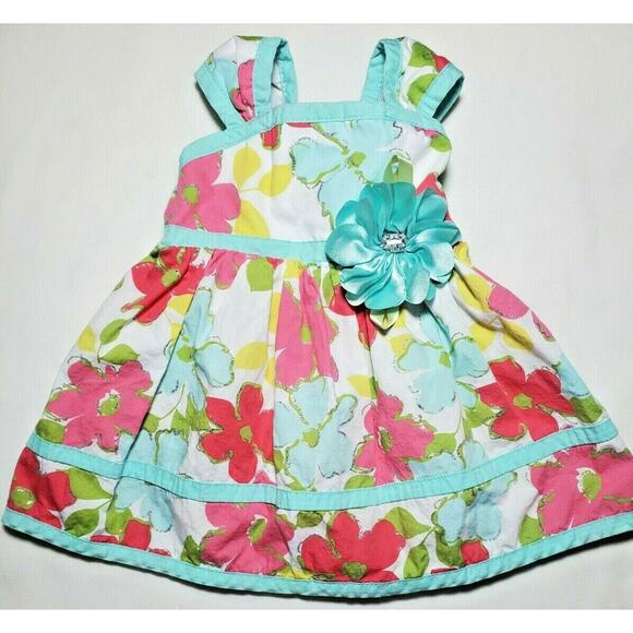 Youngland Dress 12M Baby Toddler Girls Aqua Blue Pink Flower Sun Summer 12-18m - Picture 6 of 6
